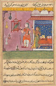 Mughal Prints: Page from Tales of a Parrot (Tuti-nama): Nineteenth night: The parrot addresses