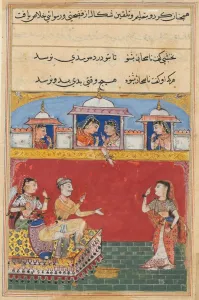 Page from Tales of a Parrot (Tuti-nama): Sixteenth night: The daughter-in-law returns