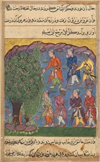 Ink And Gold On Paper Collection: Page from Tales of a Parrot (Tuti-nama): Sixth night: Seven men disputing possession