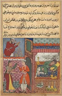 Ink And Gold On Paper Collection: Page from Tales of a Parrot (Tuti-nama): Tenth night: The viziers son receives the magic