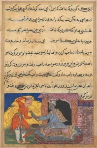 Page from Tales of a Parrot (Tuti-nama): Tenth night: The monk returns the magic parrot