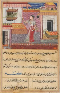 Page from Tales of a Parrot (Tuti-nama): Thirteenth night: The parrot addresses Khujasta