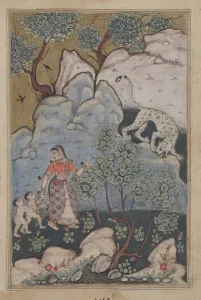 Page from Tales of a Parrot (Tuti-nama): Thirtieth night: A woman with two children