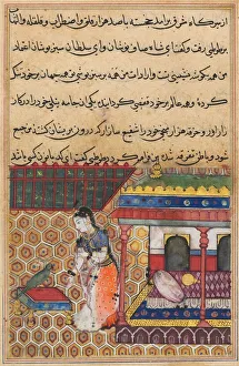 Reign Of Akbar Prints: Page from Tales of a Parrot (Tuti-nama): Thirty-eight night: The parrot addresses Khujasta…