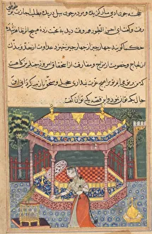 Reign Of Akbar Prints: Page from Tales of a Parrot (Tuti-nama): Thirty-seventh night: The parrot addresses Khujasta