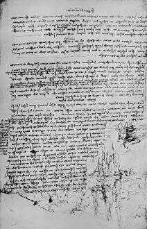 Hitchcock Gallery: Page of Text with Sketches of Landscape, c1480 (1945). Artist: Leonardo da Vinci
