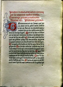 Page of the work Psalteri by Joan Rois de Corella, printed in Venice in 1490 by Johan Page of the work Psalteri by Joan Rois de Corella, printed in Venice in 1490 by Johan