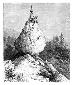 Images Dated 26th February 2008: A pagoda atop a boulder, 1895