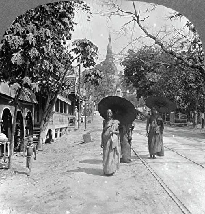 Rangoon Prints: Pagoda Road to the Shwedagon Pagoda, Rangoon, Burma, 1908. Artist: Stereo Travel Co