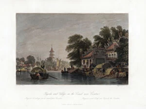 Allom Gallery: Pagoda and Village, on the Canal near Canton, China, c1840.Artist: WH Capone