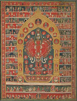 Painted Banner (Thangka) of the Avalokiteshvara Incarnation of the Rain God Rato... 18th/19th cent. Creator: Unknown