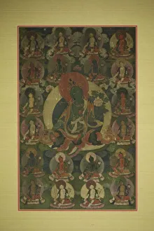 Tara Prints: Painted Banner (Thangka) of Green Tara Surrounded by Twenty Manifestations, 18th century