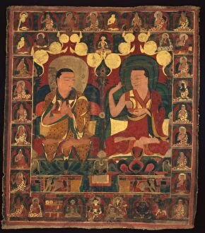 Tibetan Buddhism Gallery: Painted Banner (Thangka) of Lineage Painting of Two Lamas in Debate, c. 1500