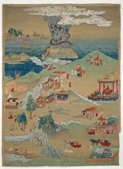 Tibetan Collection: Painted Banner (Thangka) of Five Morality Tales from the Avadana Kalpalata Jataka