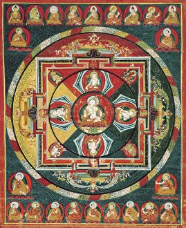 Thanka Prints: Painted Banner (Thangka) of Vajrasattva Mandala, 15th century. Creator: Unknown