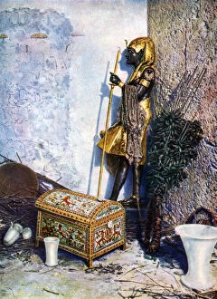 Painted clothes chest, which lies at the foot of Tutankhamens statue, Egypt, 1933-1934