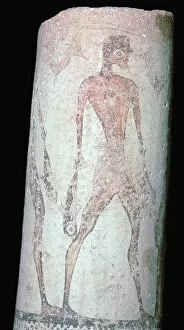 Cyclades Gallery: Painted Cycladic pottery of a man carrying fish