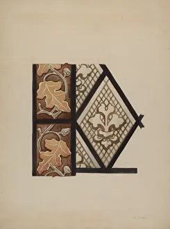 Acorns Prints: Painted Glass Window, c. 1937. Creator: James McLellan