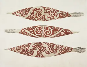 Oars Prints: Three painted paddle blades, c1768-c1780. Creator: Unknown