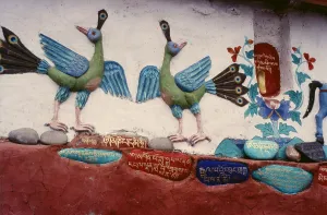Footprint Prints: Painted relief of birds, Ladakh, India, 1988. Creator: Amanda Waite