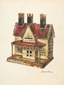 Saving Gallery: Painted Tin Toy Bank, c. 1940. Creator: John Hall