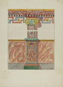 Wall Decoration Prints: Painted Wall Decoration, Detail of Pilaster, c. 1936. Creator: Warren W. Lemmon