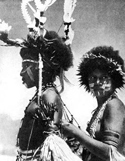 Painted Face Gallery: Painted warriors, Papua, New Guinea, 1936.Artist: Sport & General