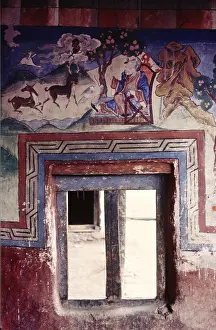 India Asia Prints: Painted window, Ladakh, India, 1988. Creator: Amanda Waite