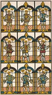 Painted Window - Two Saxon Earls of Mercia, and Seven Norman Earls of Chester, 1808 (1845). Artist: William Fowler