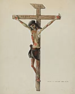 Majel G Claflin Collection: Painted Wooden Crucifix, c. 1939. Creator: Majel G. Claflin