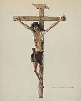 Majel G Collection: Painted Wooden Crucifix, c. 1939. Creator: Majel G. Claflin