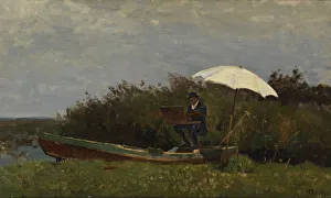 Tholen Prints: The Painter Gabriel Working in a Boat, 1882. Artist: Tholen, Willem Bastiaan (1860-1931)