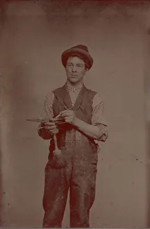 Ferrotype Prints: Painter Holding Palette and Brushes, 1870s. Creator: Unknown