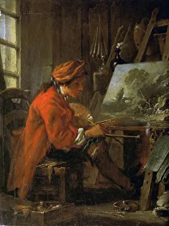 Boucher Prints: The painter in his studio (Self-Portrait), ca 1730. Creator: Boucher