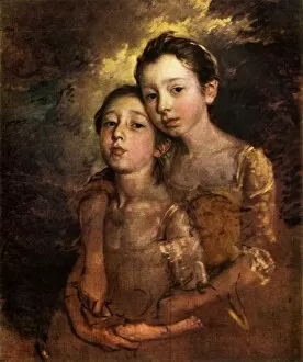 Russell Gallery: The Painters Daughters with a Cat, c1760, (1944). Creator: Thomas Gainsborough