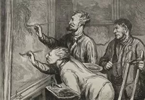 Honoré Daumier French Gallery: The Painters: The Last Stroke of the Brush, Exposition of 1868. Creator: Honore Daumier