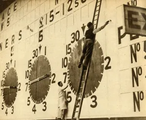 Ladder Prints: Painters at work on the White City tote, West London, 1932, (1933). Creator: Unknown