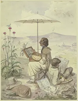 Parasol Prints: Painters Working Outdoors, 1842. Creator: Karl Heinrich Oeckinghaus