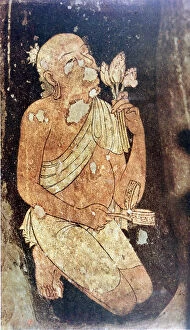 Ajanta Gallery: Painting of a Buddhist monk from the Ajanta cave temples, India, 5th-6th century