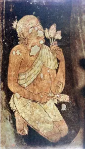 Ajanta Gallery: Painting of a Buddhist monk from the Ajanta cave temples, India, 5th-6th century