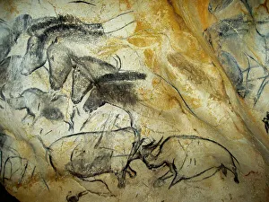 Charcoal Prints: Painting in the Chauvet cave, 32, 000-30, 000 BC. Creator: Art of the Upper Paleolithic