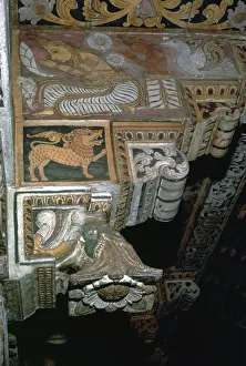 Temple Of The Tooth Prints: Painting on the outer walls of the inner shrine of the Temple of the Tooth, 17th century