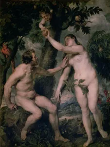 Painting by Peter Paul Rubens (1577 - 1640) Adam and Eve, copy of Titians painting Painting by Peter Paul Rubens (1577 - 1640) Adam and Eve, copy of Titians painting