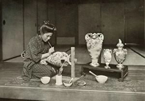 Macmillan And Co Gallery: Painting Pottery for Export, 1910. Creator: Herbert Ponting