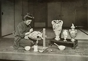 Export Prints: Painting Pottery for Export, 1910. Creator: Herbert Ponting