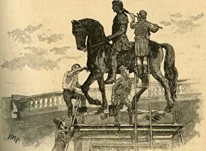 Protest Gallery: Painting the statue of King William III black, Dublin, Ireland, 1821 (c1890). Creator: Unknown
