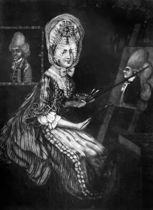 Paint Prints: The Paintress of Macaroni s, 1770. Artist: Richard Dighton