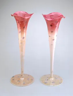 Pair of Agata Vases, c. 1887. Creator: New England Glass Company
