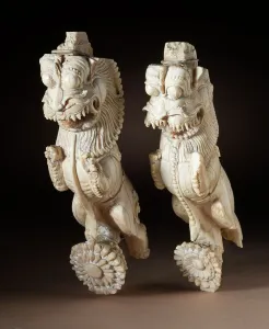 Architectural Elements Prints: Pair of Architectural Brackets in the Form of Rampant Leonine Creatures (yali)