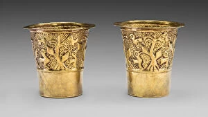 Pair of Beakers Depicting Birds in a Cornfield, A.D. 1100 / 1438. Creator: Unknown